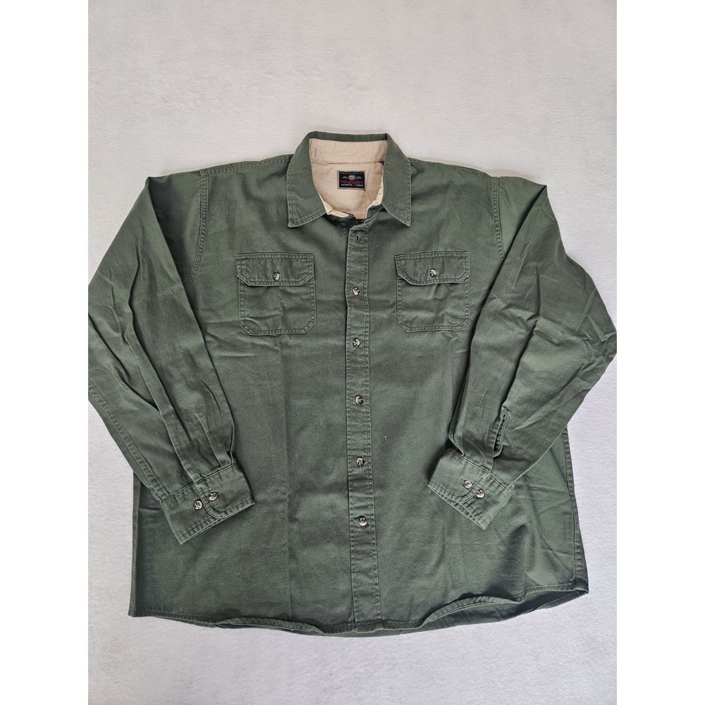 Wrangler Mens XL Long Sleeve Cotton Twill Work Shirt Olive Green Contrast Collar
